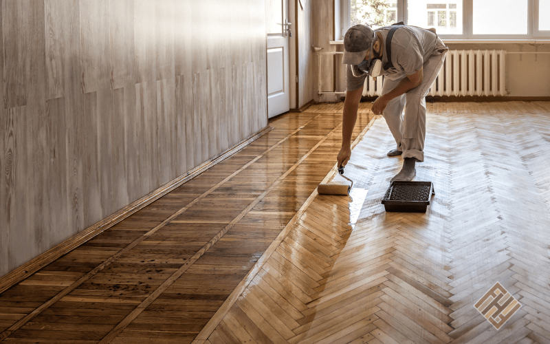 “Applying finishing trim and sealant for a polished, showroom-ready hardwood floor