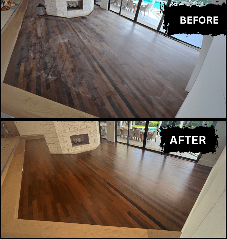 wood floor refinishing before and after by florida hardwood floors. Palm beach home