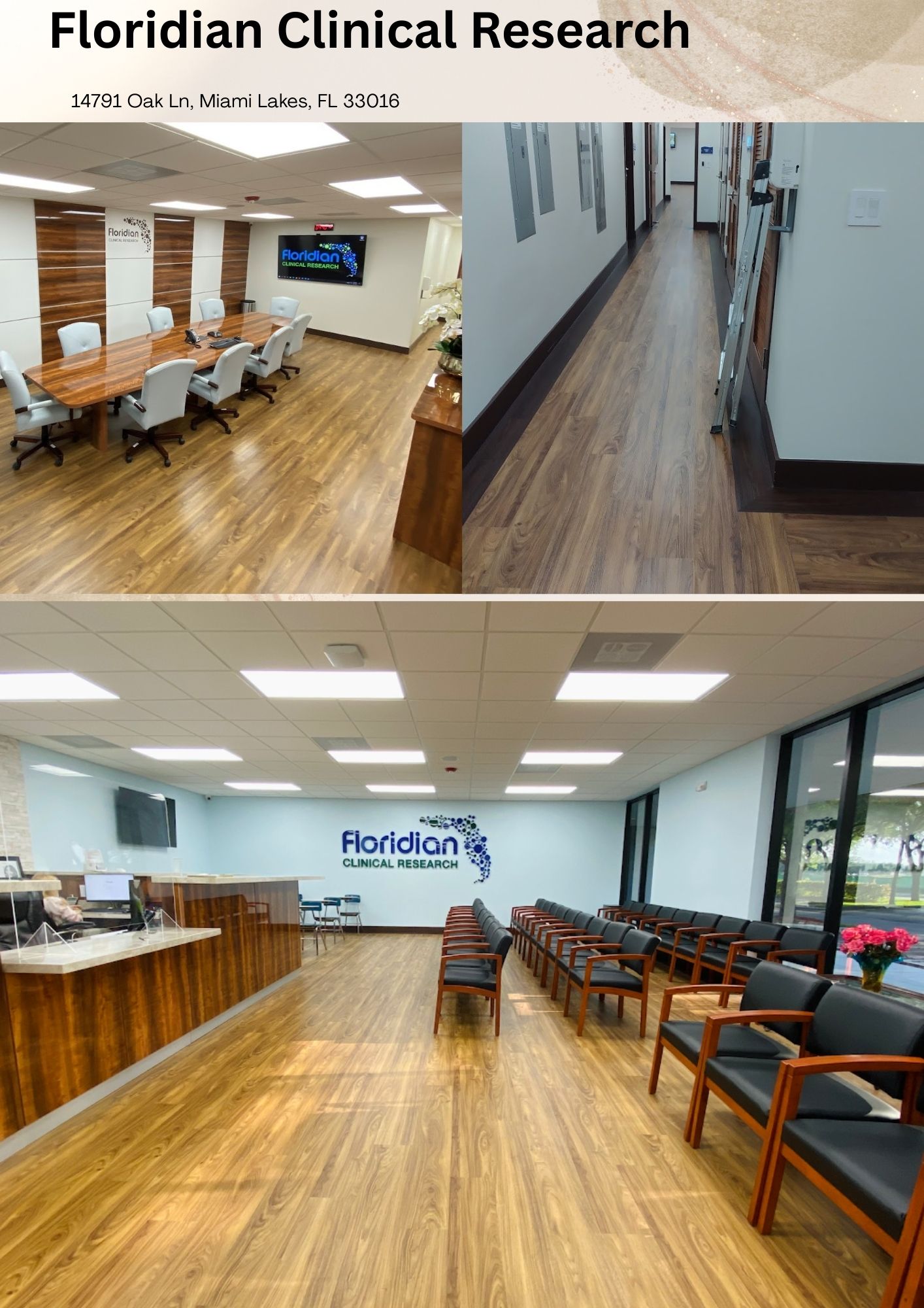 Floridian Clinical Research floors installed by florida hardwood floors. commercial flooring