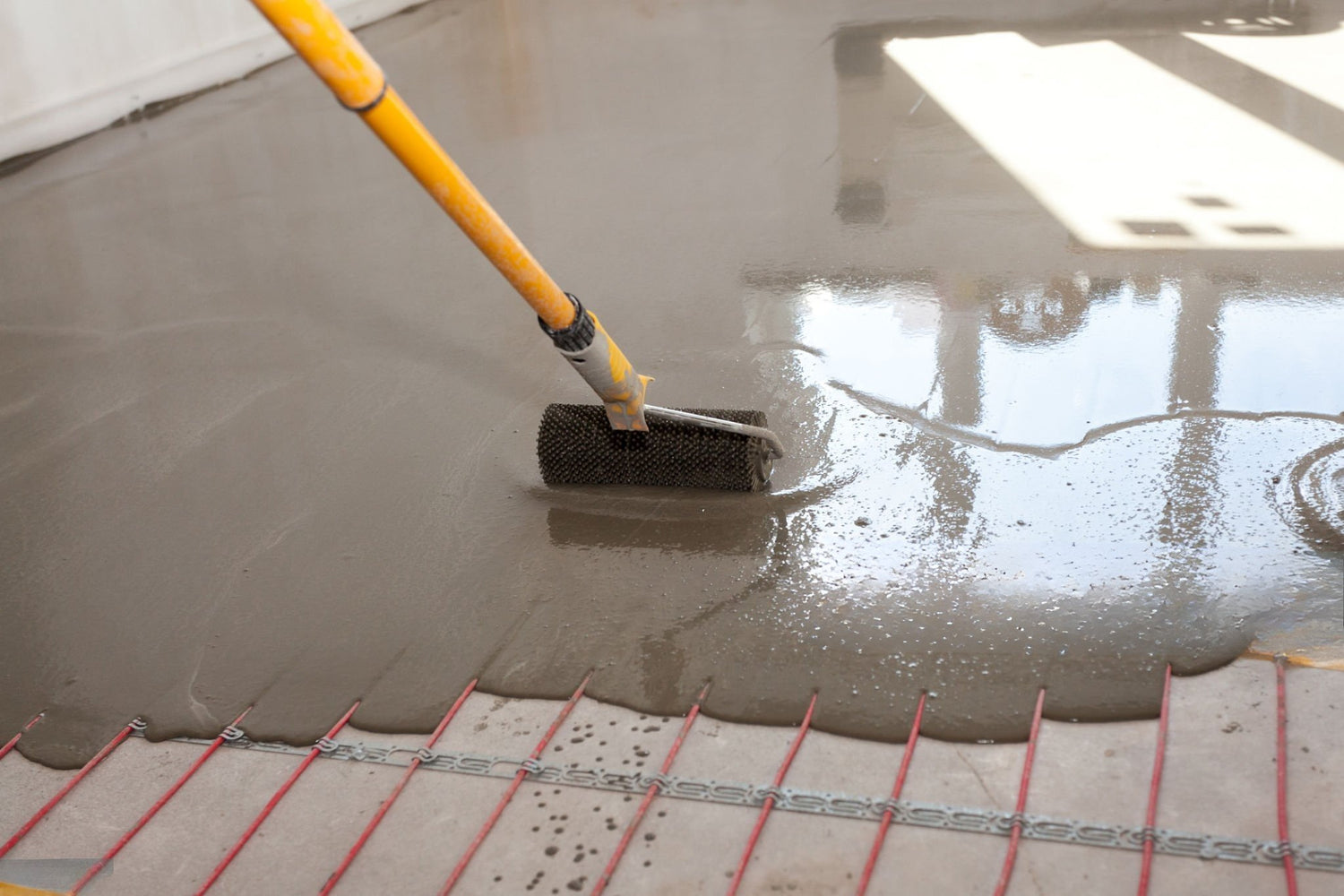 Self-leveling subfloor preparation before installing herringbone